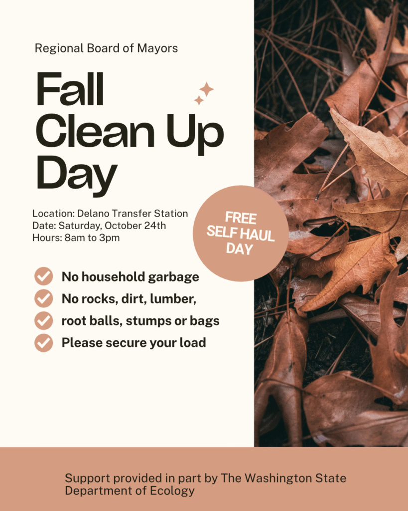 Fall Yard Clean Up Day flyer, Saturday, October 24th, 8am to 3pm at Delano Transfer Station